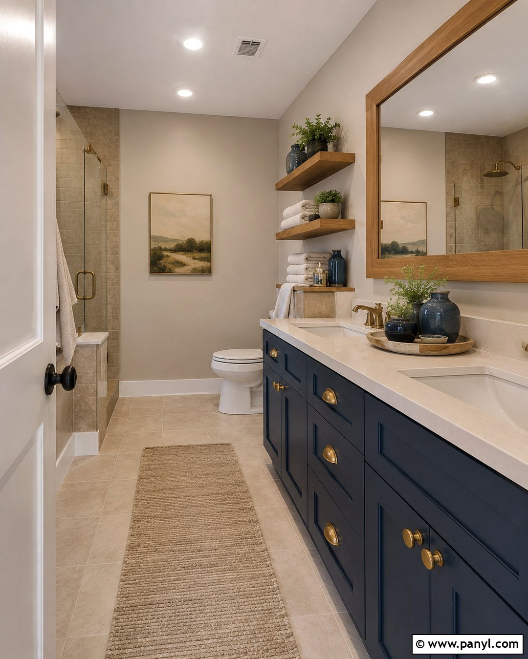 Greige Bathroom Walls With Dark Blue Vanity - 20 Bathroom Wall Color With Blue Vanity Ideas