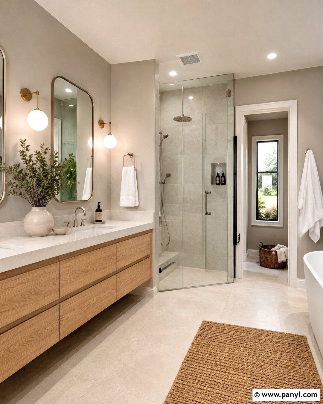 Greige Bathroom With Oak - 20 Wall Color Greige Ideas