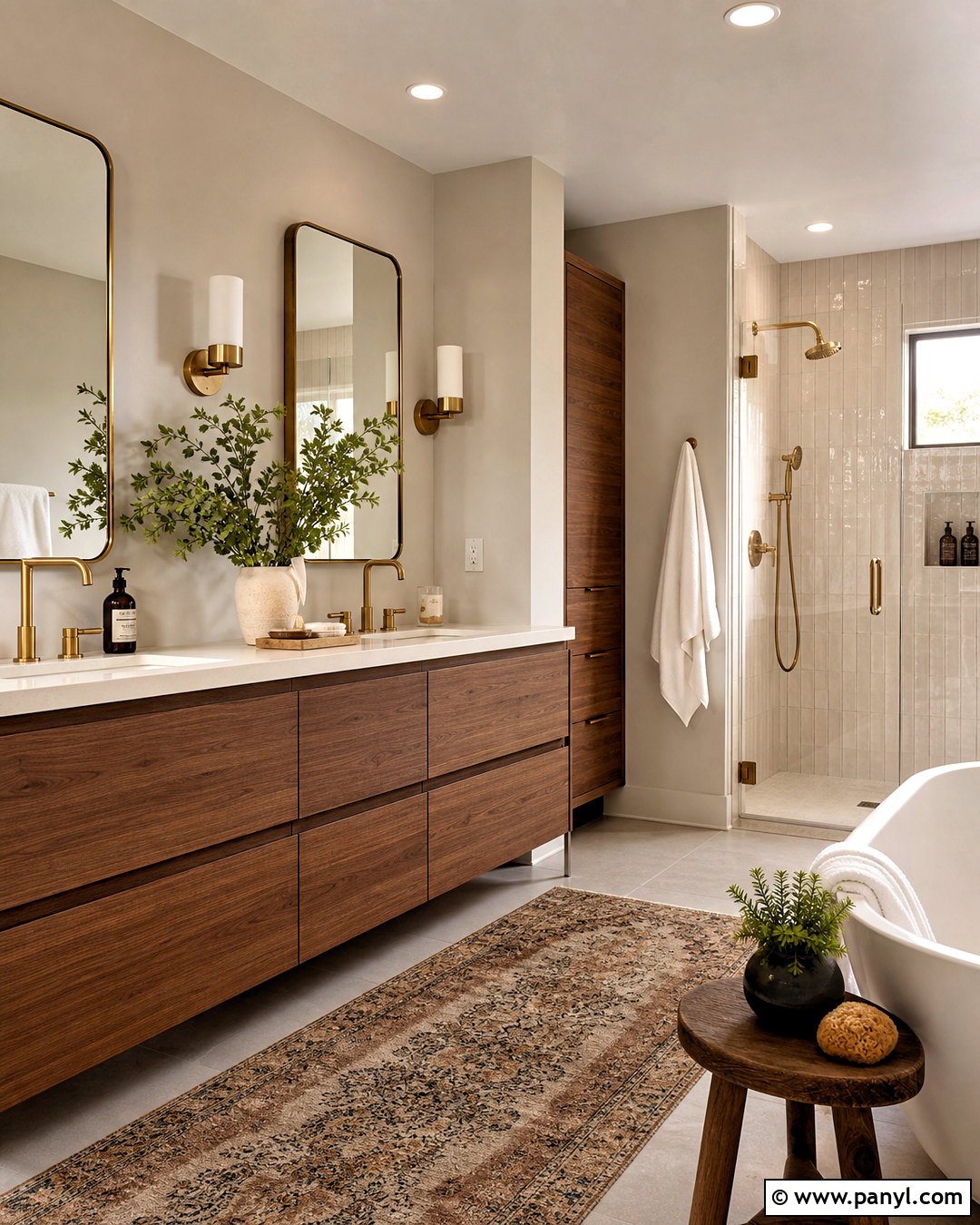 Greige Bathroom With Walnut Vanity - 20 greige interior ideas