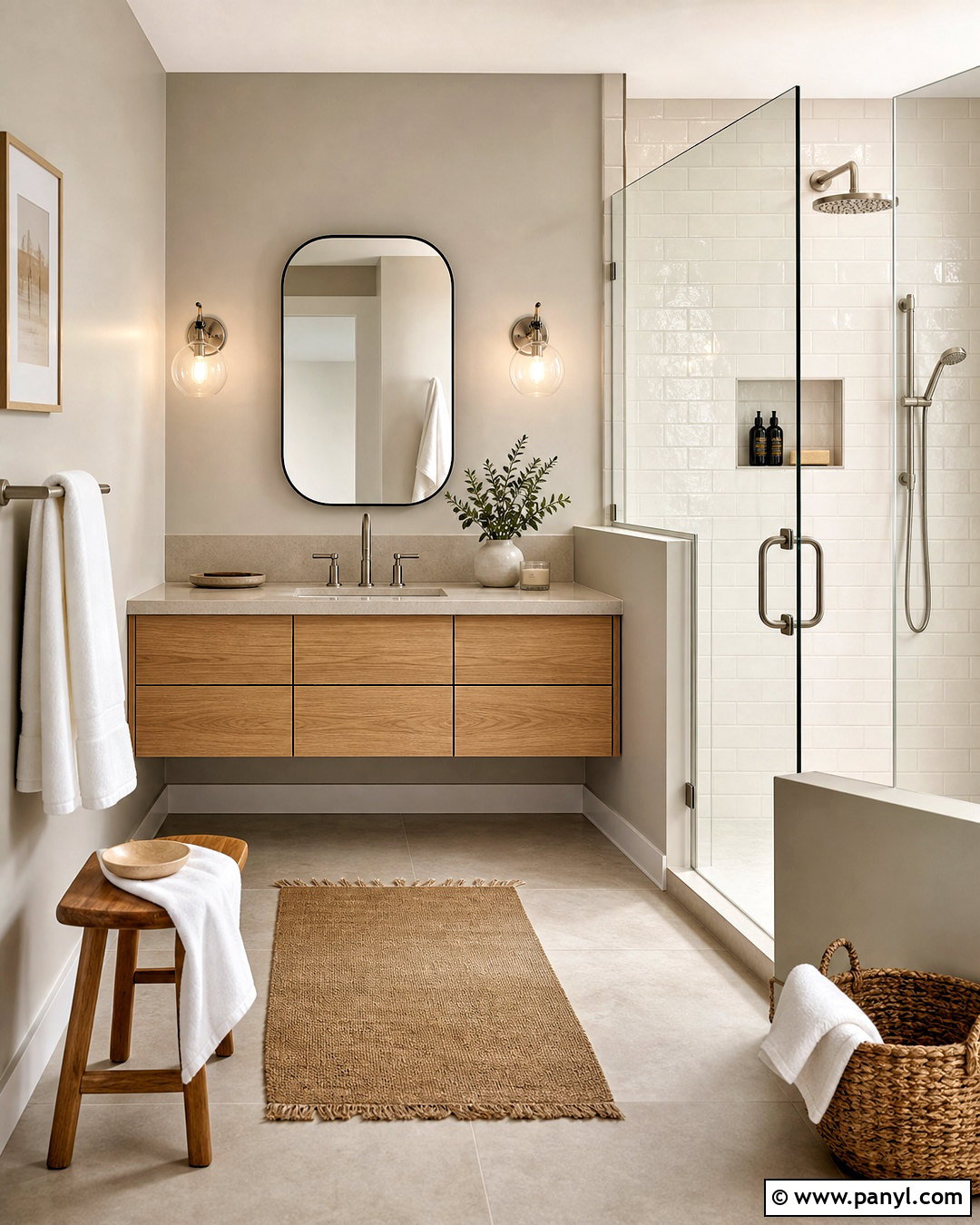 Greige Bathroom With Warm White Tile - 20 greige interior ideas