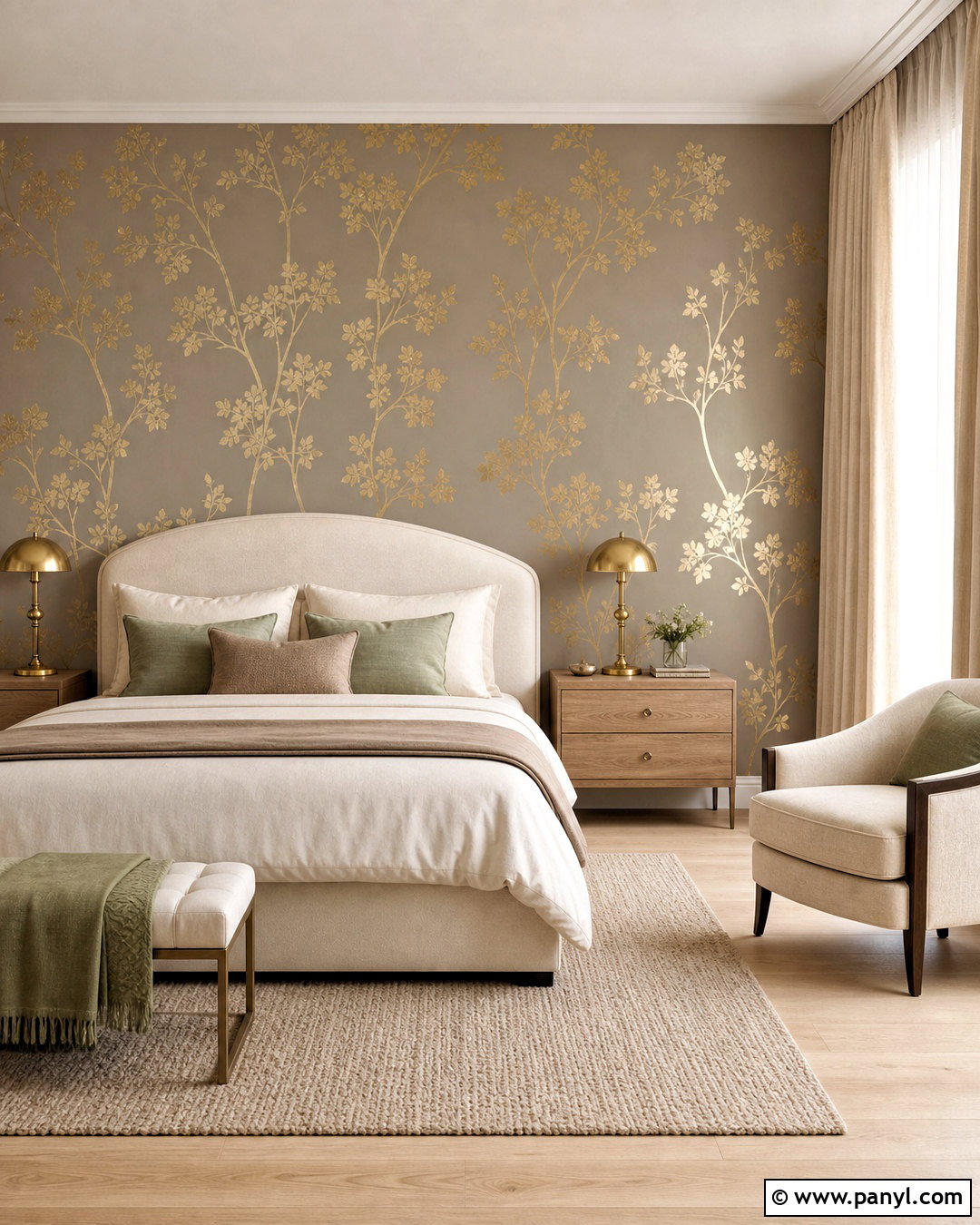 Greige Bedroom Wall With Gold Floral Stencil - 20 royal paint wall design for bedroom ideas