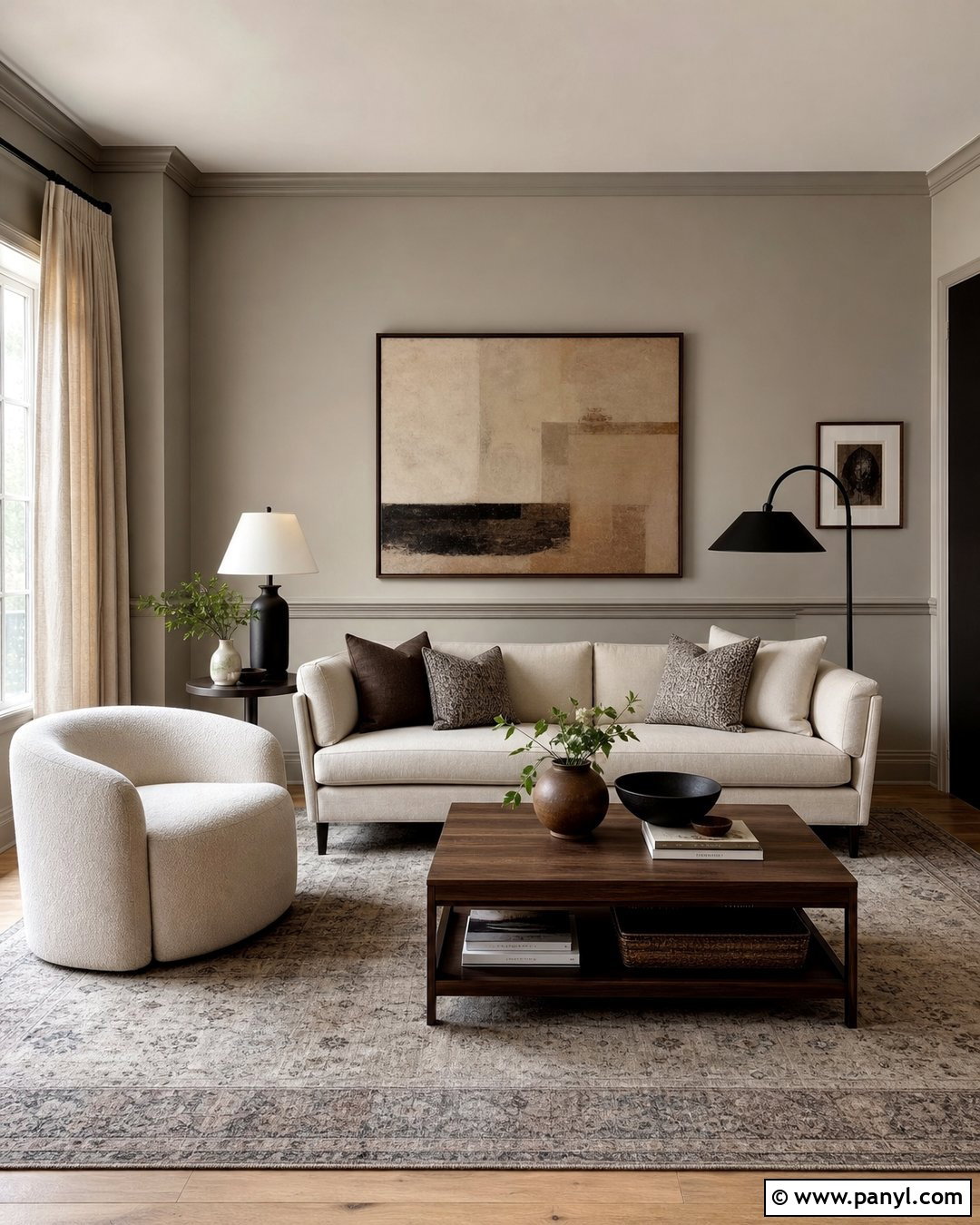 Greige Chair Rail In A Neutral Living Room - 20 Chair Rail Same Color As Wall Ideas