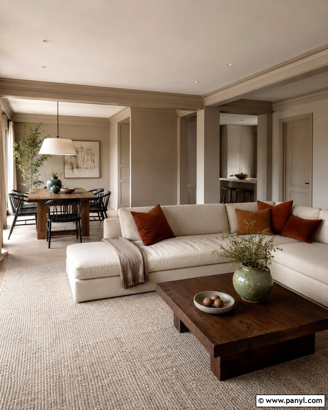 Greige Color Drenched Open-Plan Room - 20 Colour Drenching A Room Ideas
