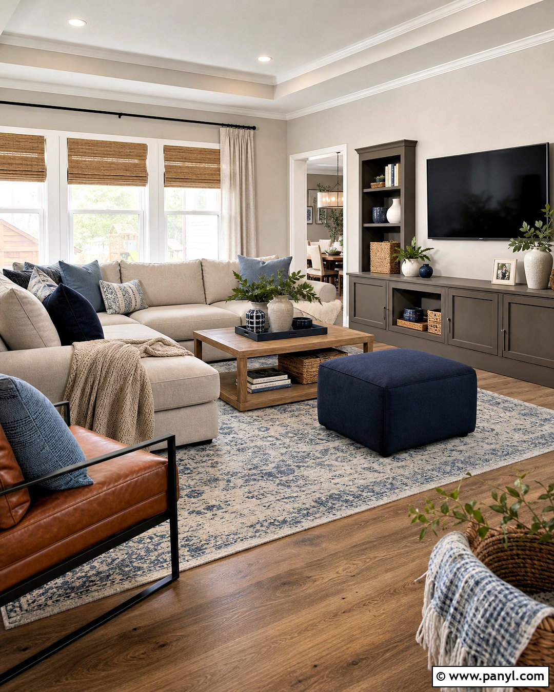Greige Family Room With Blue Accents - 20 greige interior ideas