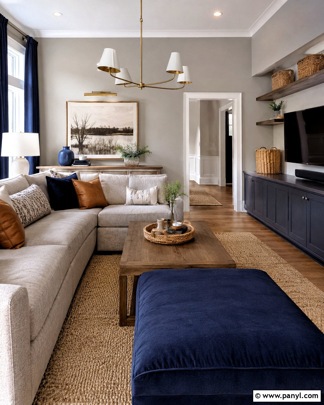 Greige Family Room With Navy - 20 Wall Color Greige Ideas
