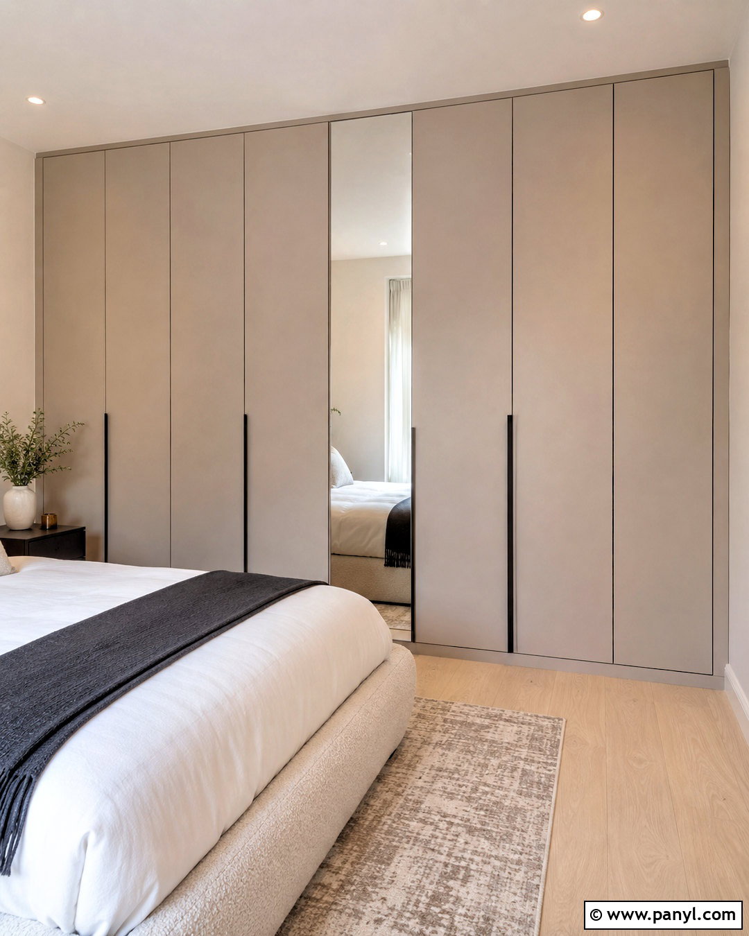 Greige Flat Panel Painted Built In Wardrobes - 20 painted built in wardrobes