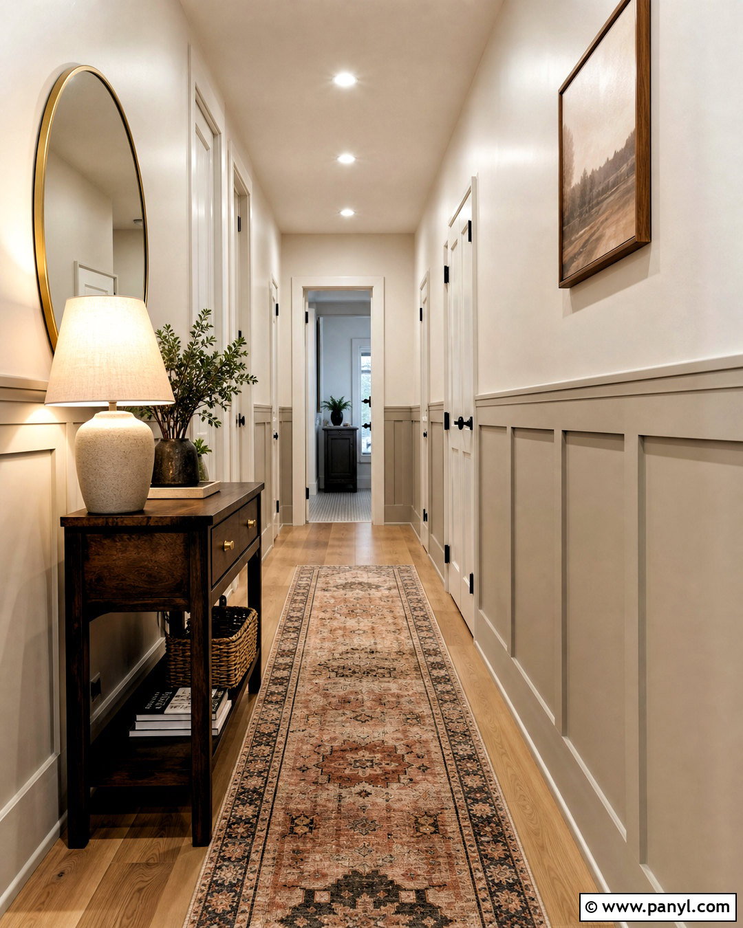 Greige Half Wall Paneling In A Hallway - 20 half paneled walls