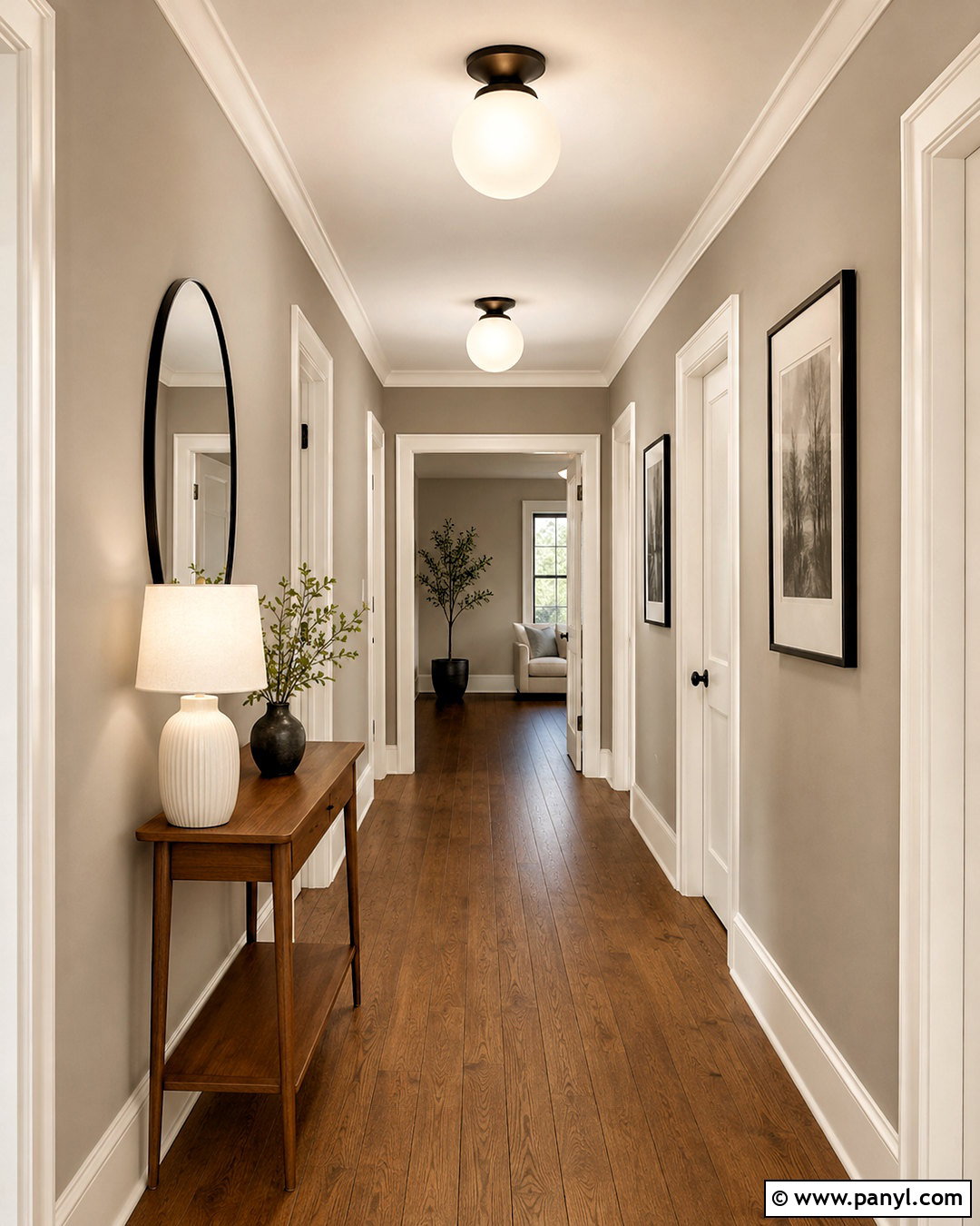 Greige Hallway With White Trim - 20 Wall Color Greige Ideas