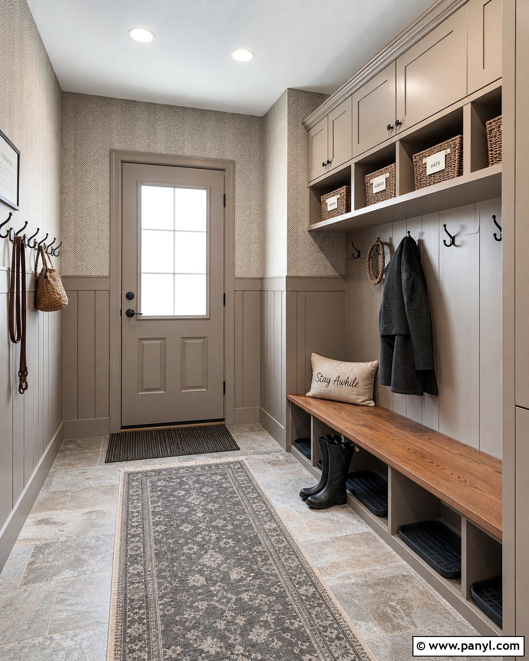 Greige Herringbone Wallpaper Mudroom - 30 neutral colors wallpaper ideas