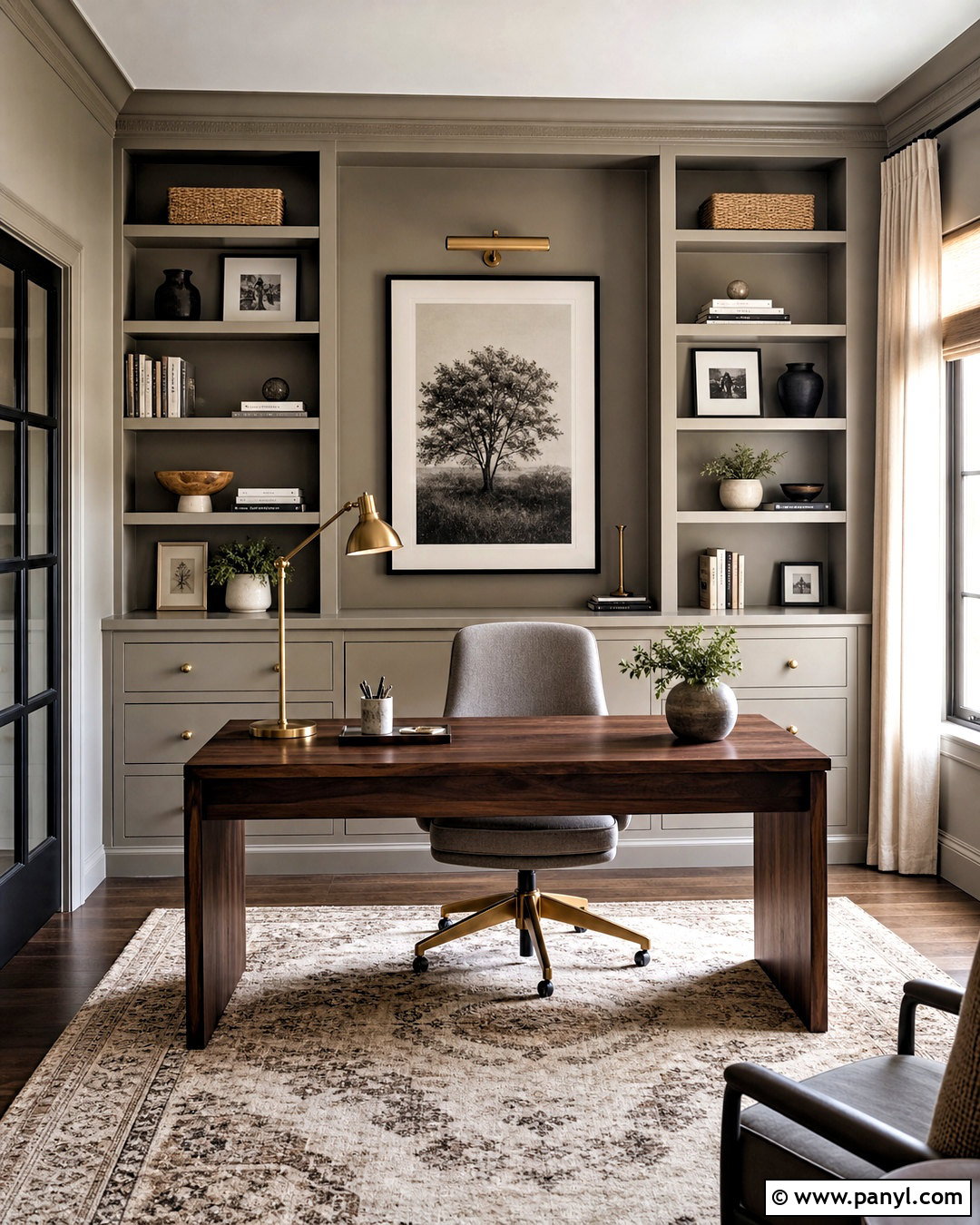 Greige Home Office With Built-Ins - 20 greige interior ideas