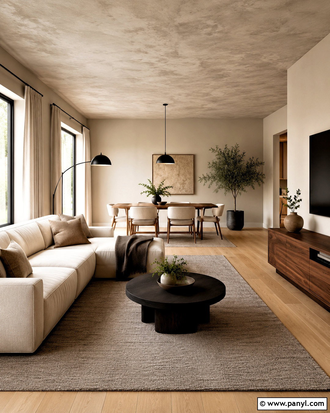 Greige Limewash Ceiling Open Concept Room - 20 limewash ceiling ideas