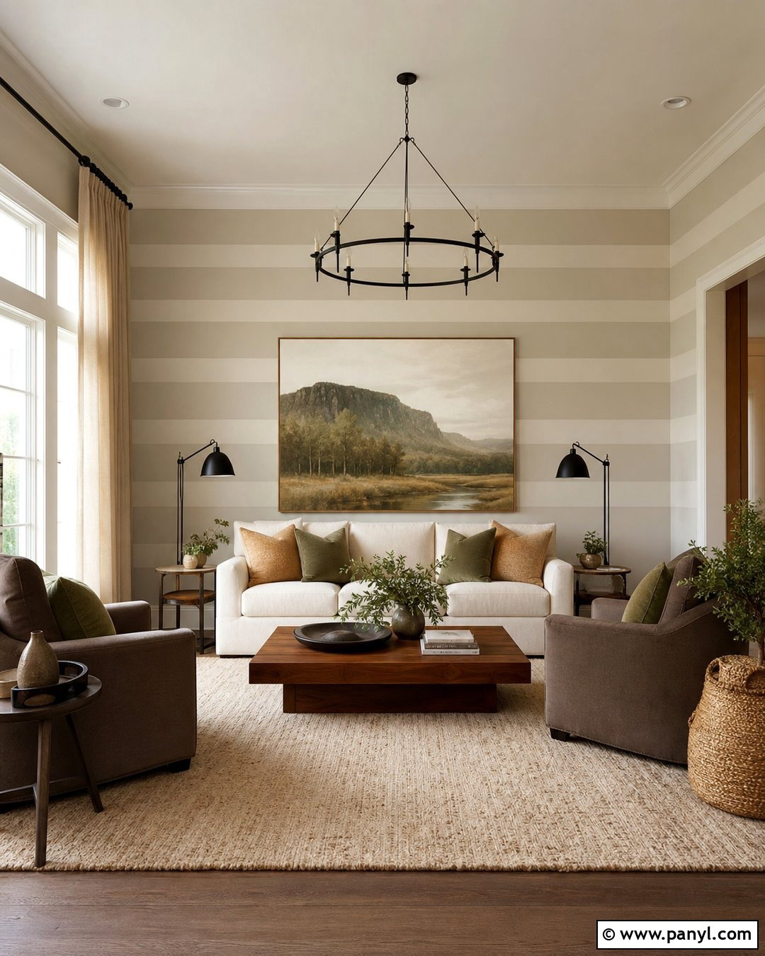 Greige Living Room Wall Stripes - 30 Horizontal Stripes On Wall Ideas
