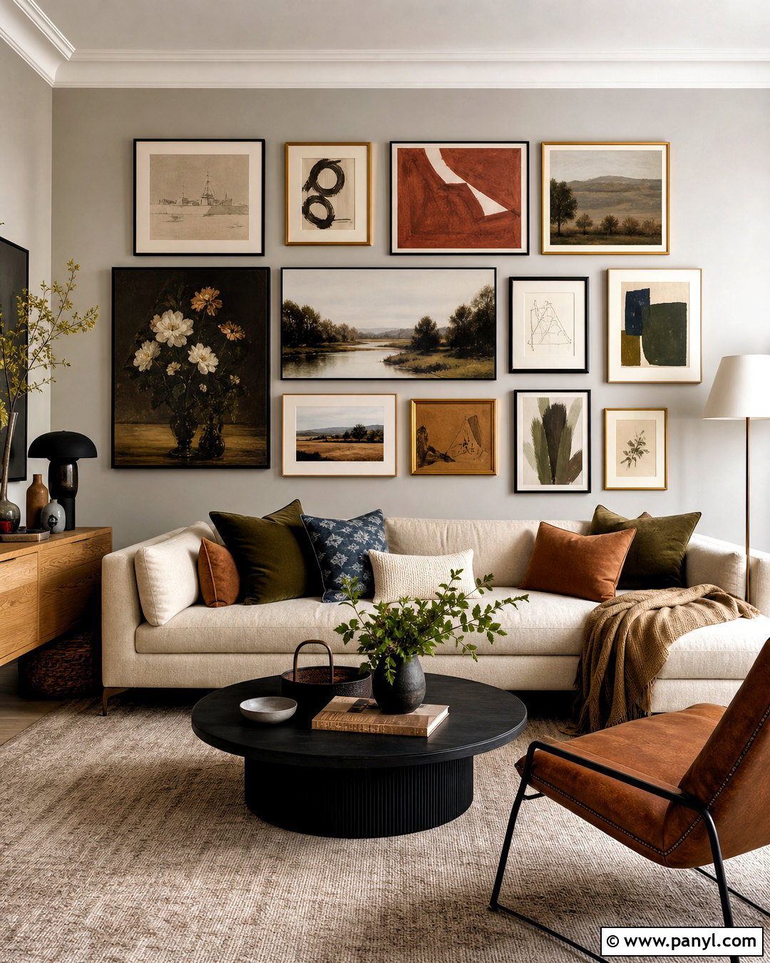 Greige Living Room Walls With a Gallery Wall - 20 greige living room walls