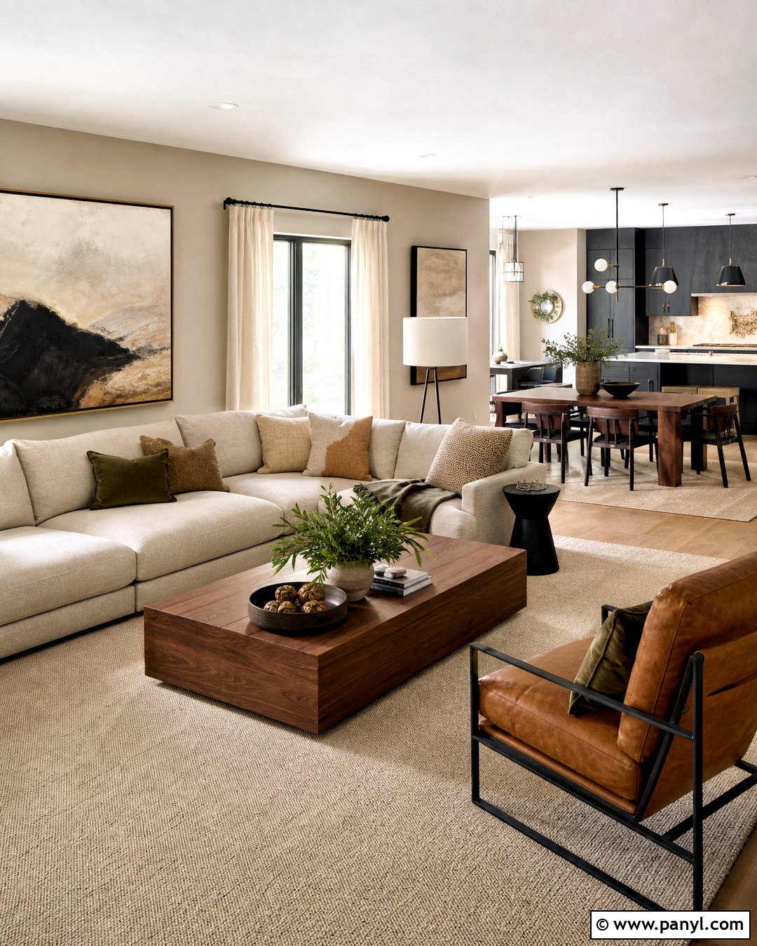 Greige Living Room Walls in an Open Floor Plan - 20 greige living room walls