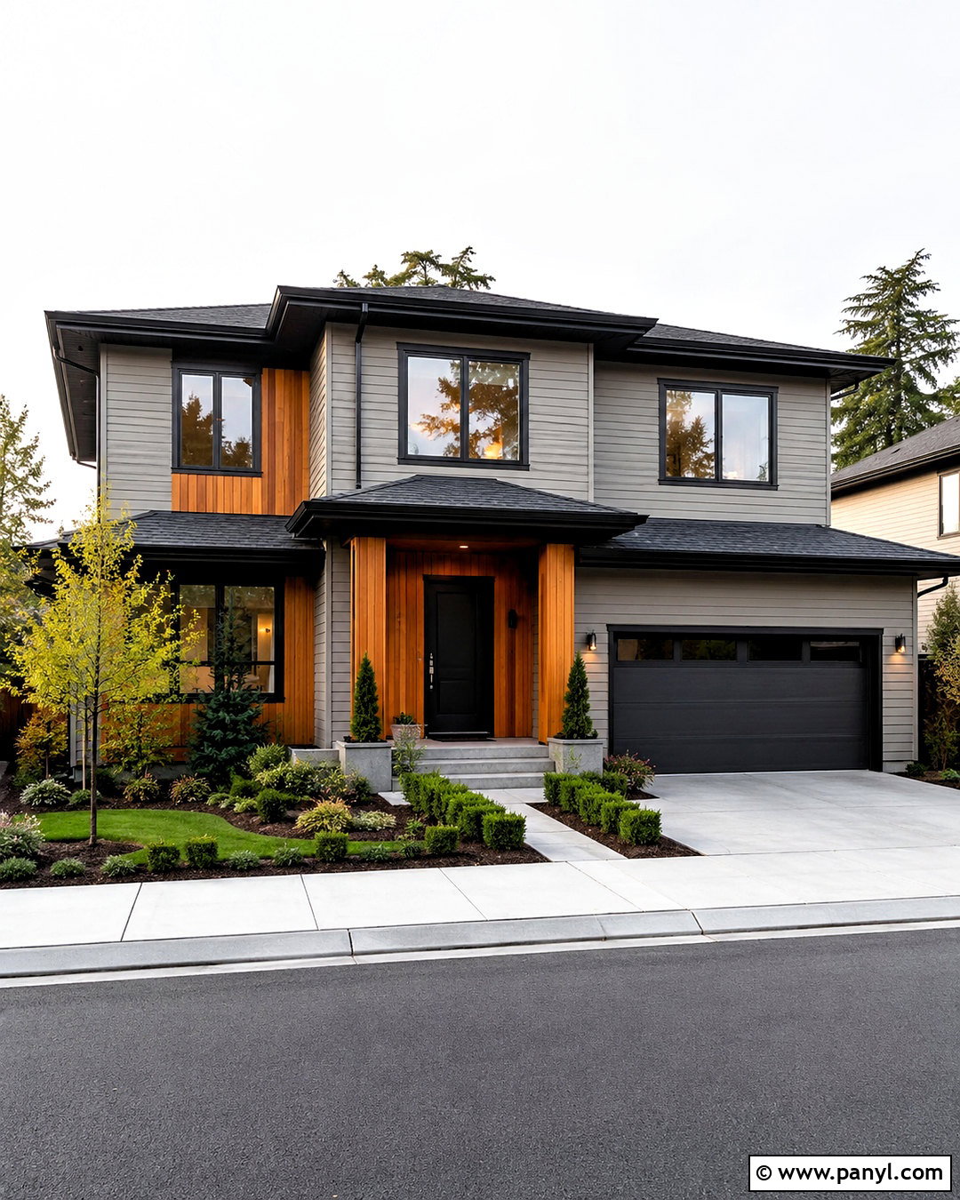 Greige Outside Wall With Charcoal Accents - 20 outside wall painting ideas