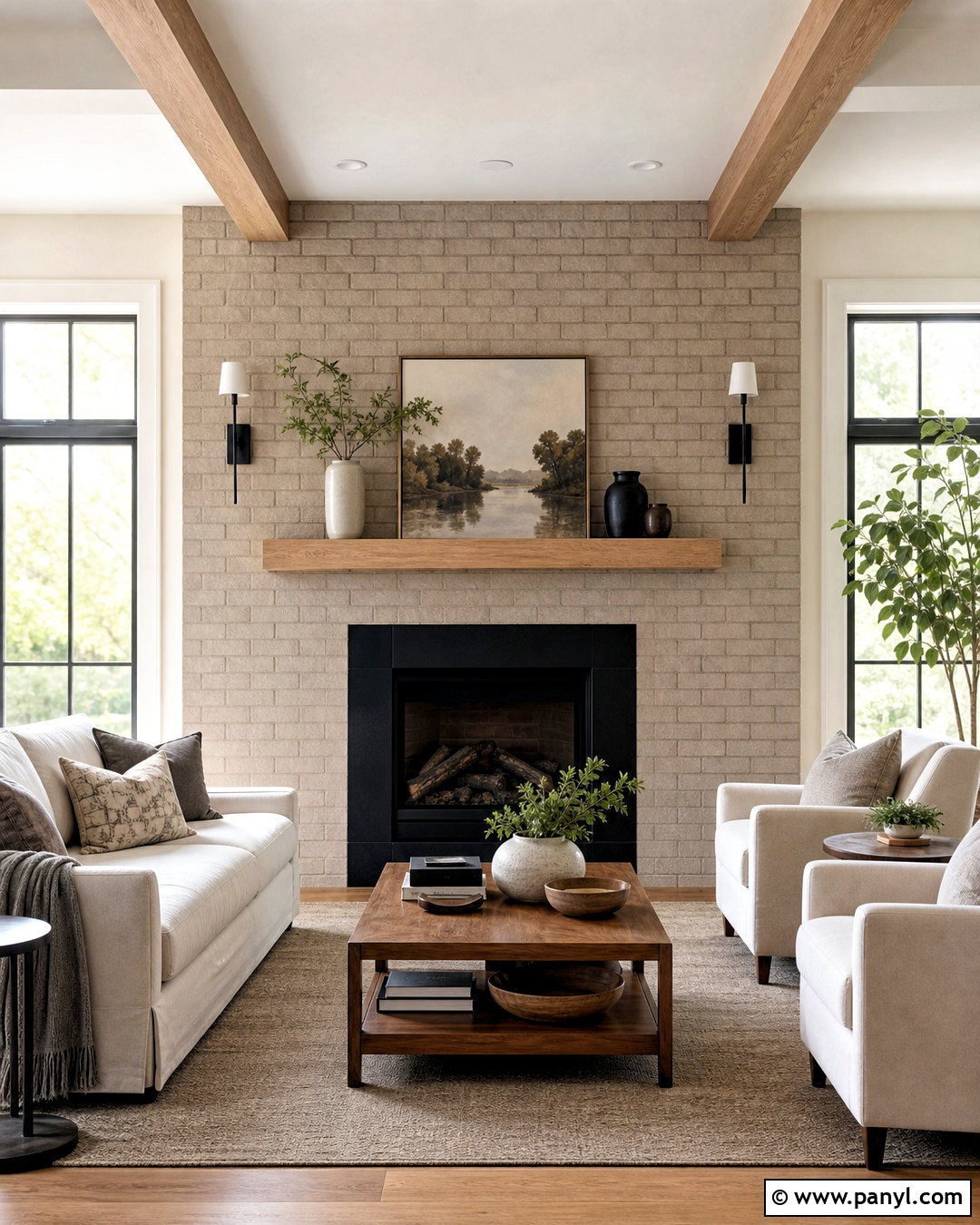 Greige Painted Brick Fireplace - 20 full wall brick fireplace makeover ideas