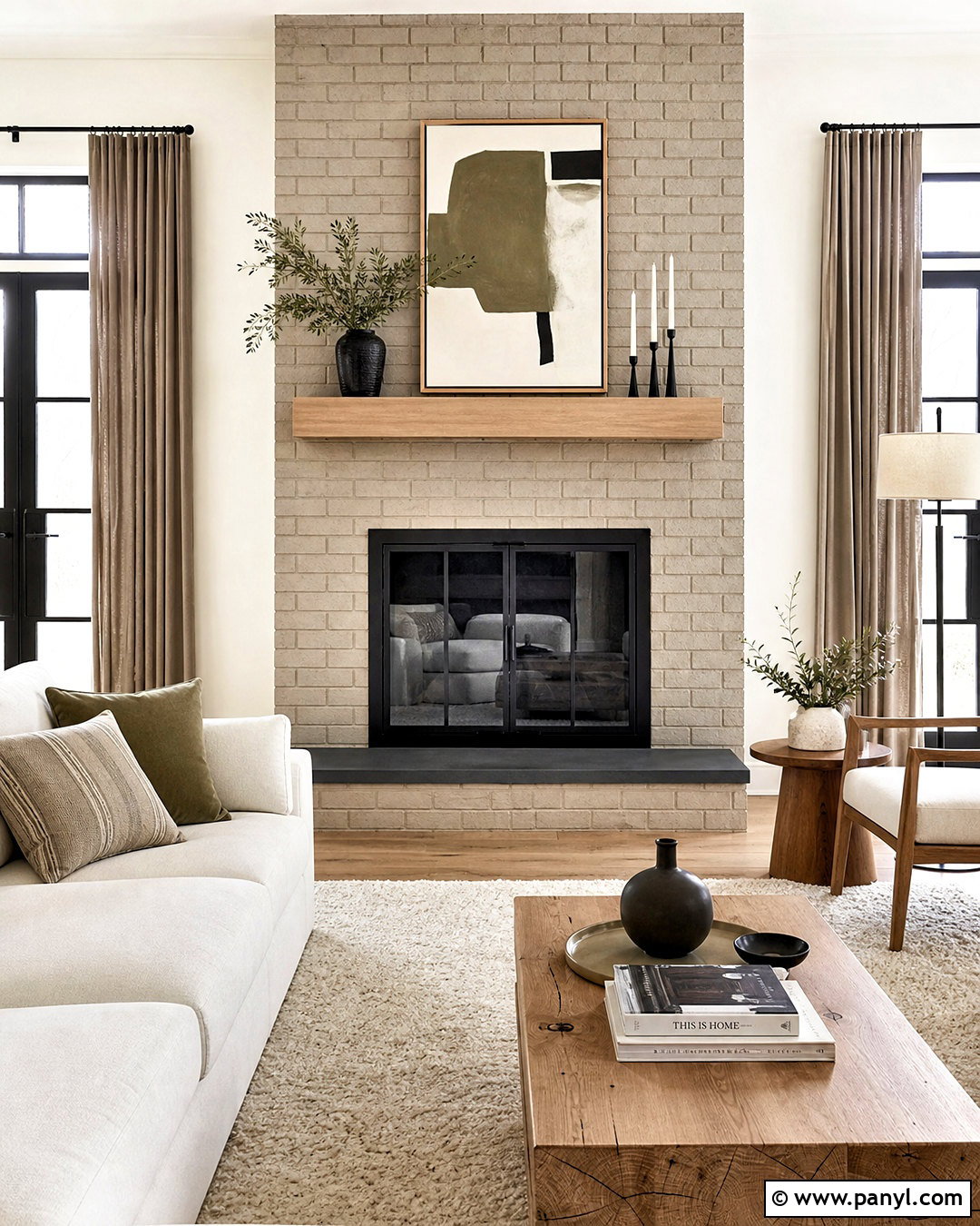 Greige Painted Brick Fireplace - 20 updating fireplace brick ideas