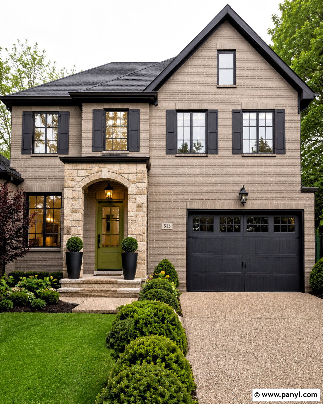 Greige Painted Brick House - 20 painted brick house before and after ideas