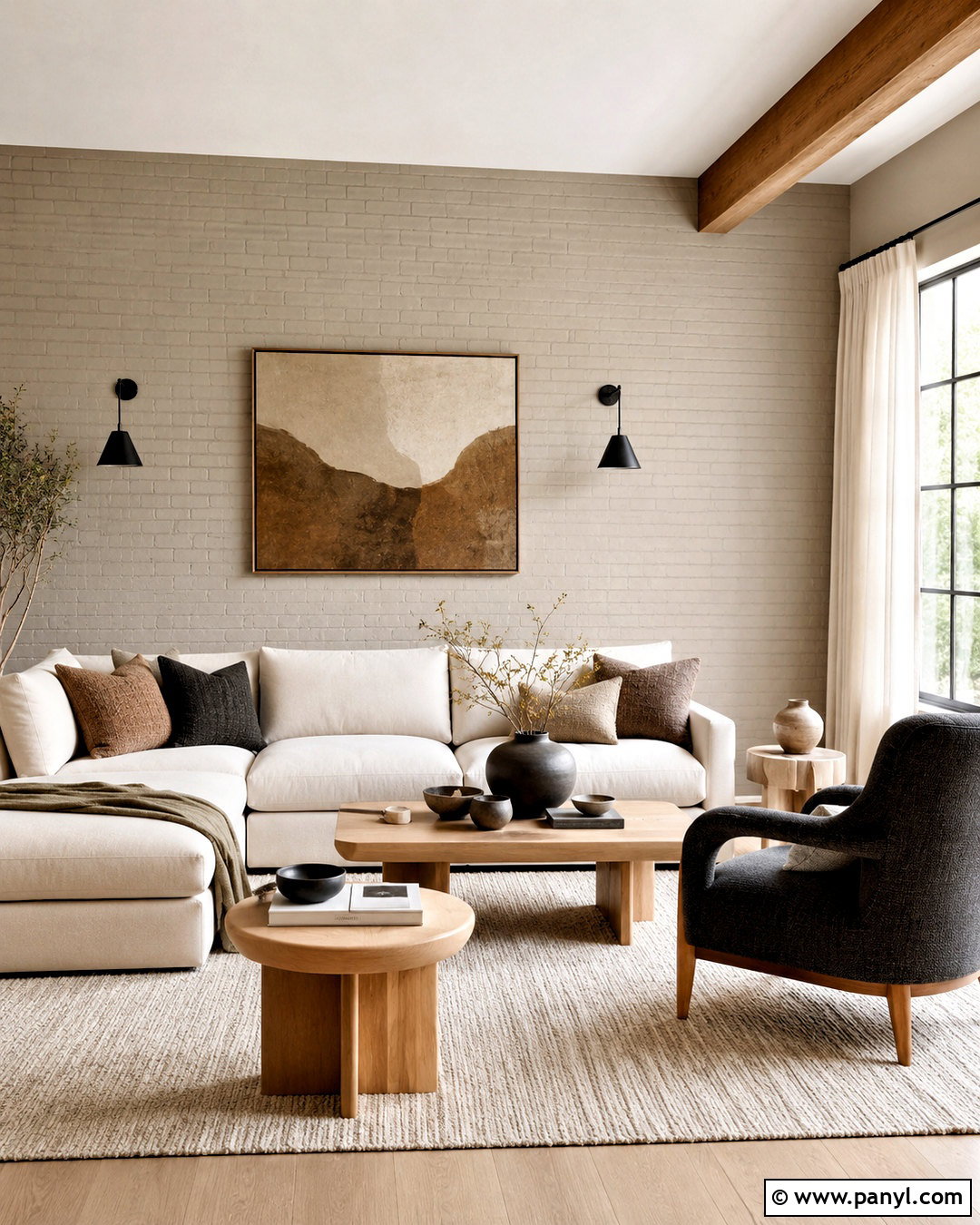 Greige Painted Brick Wall Living Room - 20 painted brick walls living room ideas