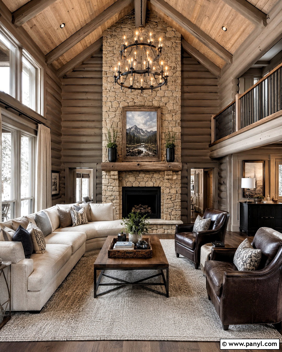 Greige Painted Log Great Room - 20 painted log home interior ideas