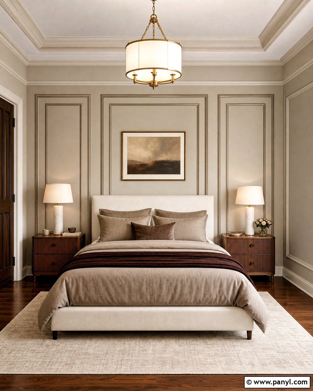 Greige Picture Frame Molding Wall - 20 bedroom wall accent ideas