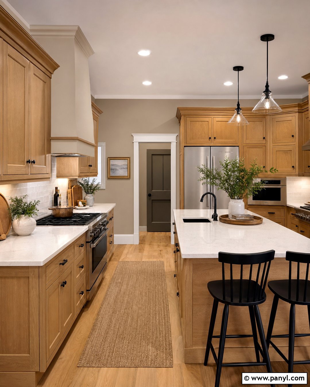 Greige Wall Color With Honey Oak Cabinets - 25 Greige Wall Color Ideas
