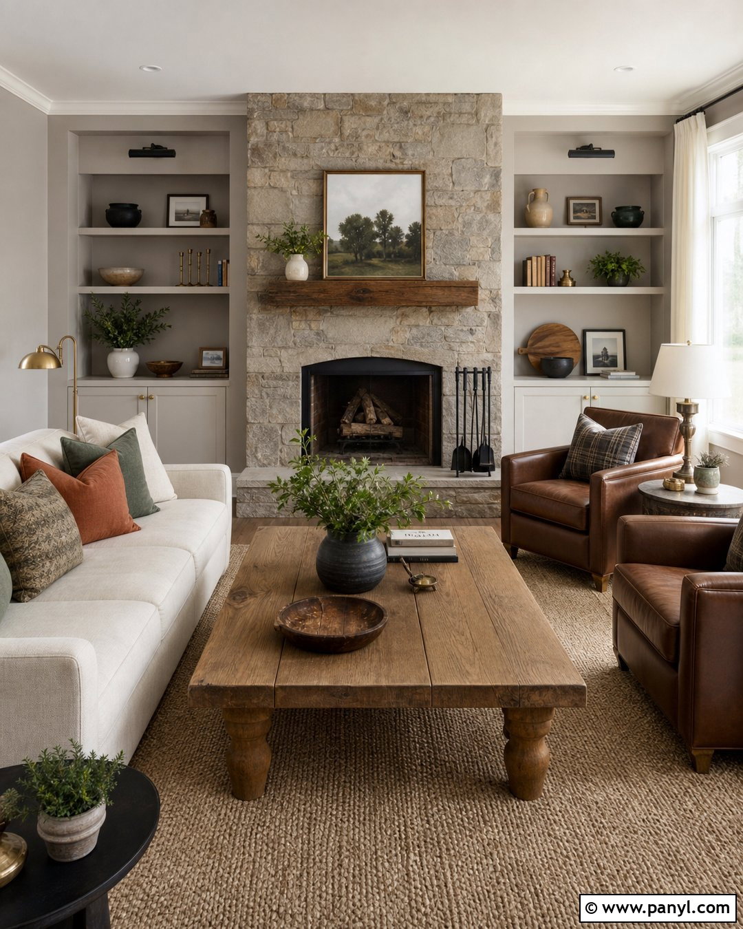Greige Wall Color With Stone Fireplace - 25 Greige Wall Color Ideas