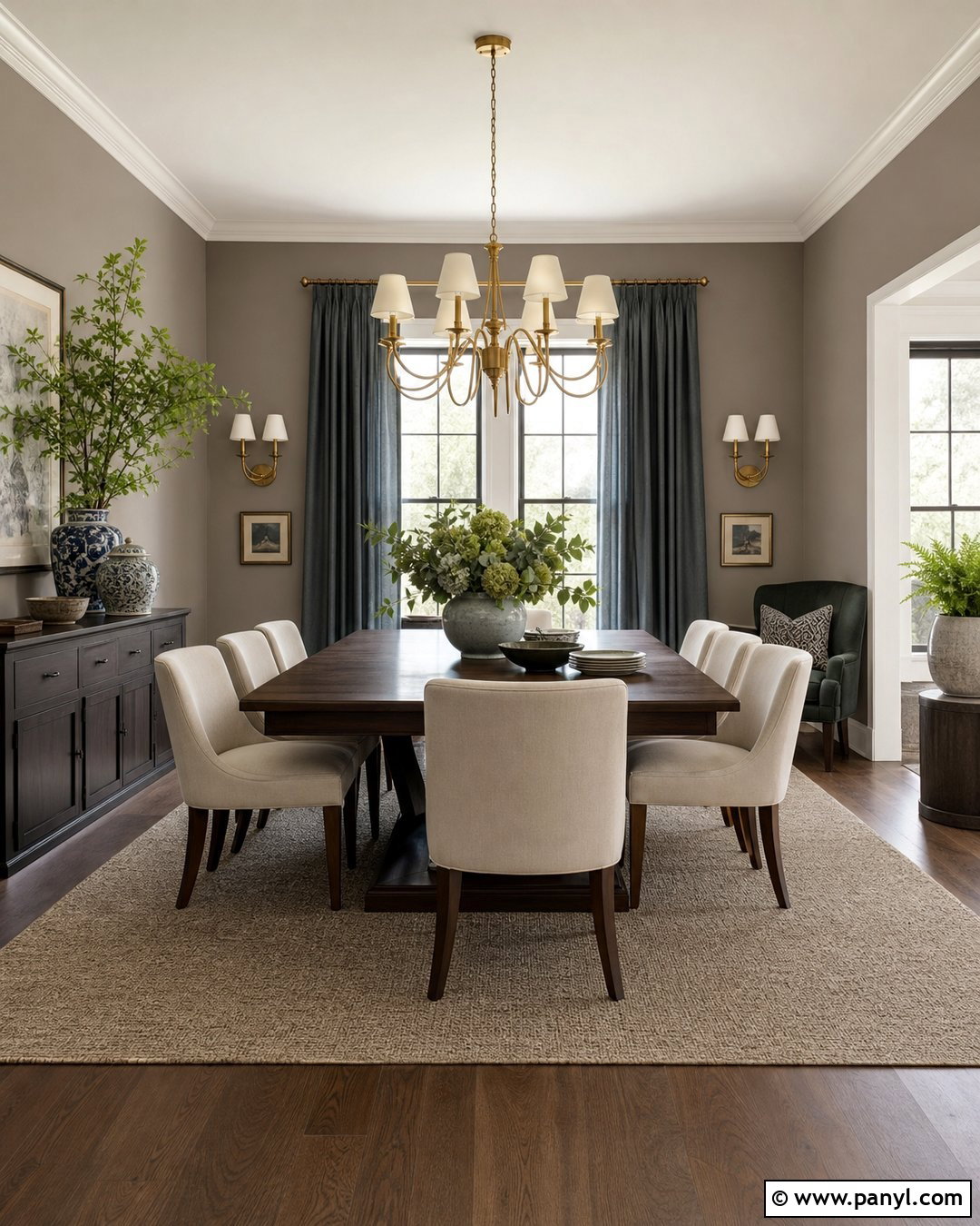 Greige Wall Color With Walnut And Brass - 25 Greige Wall Color Ideas