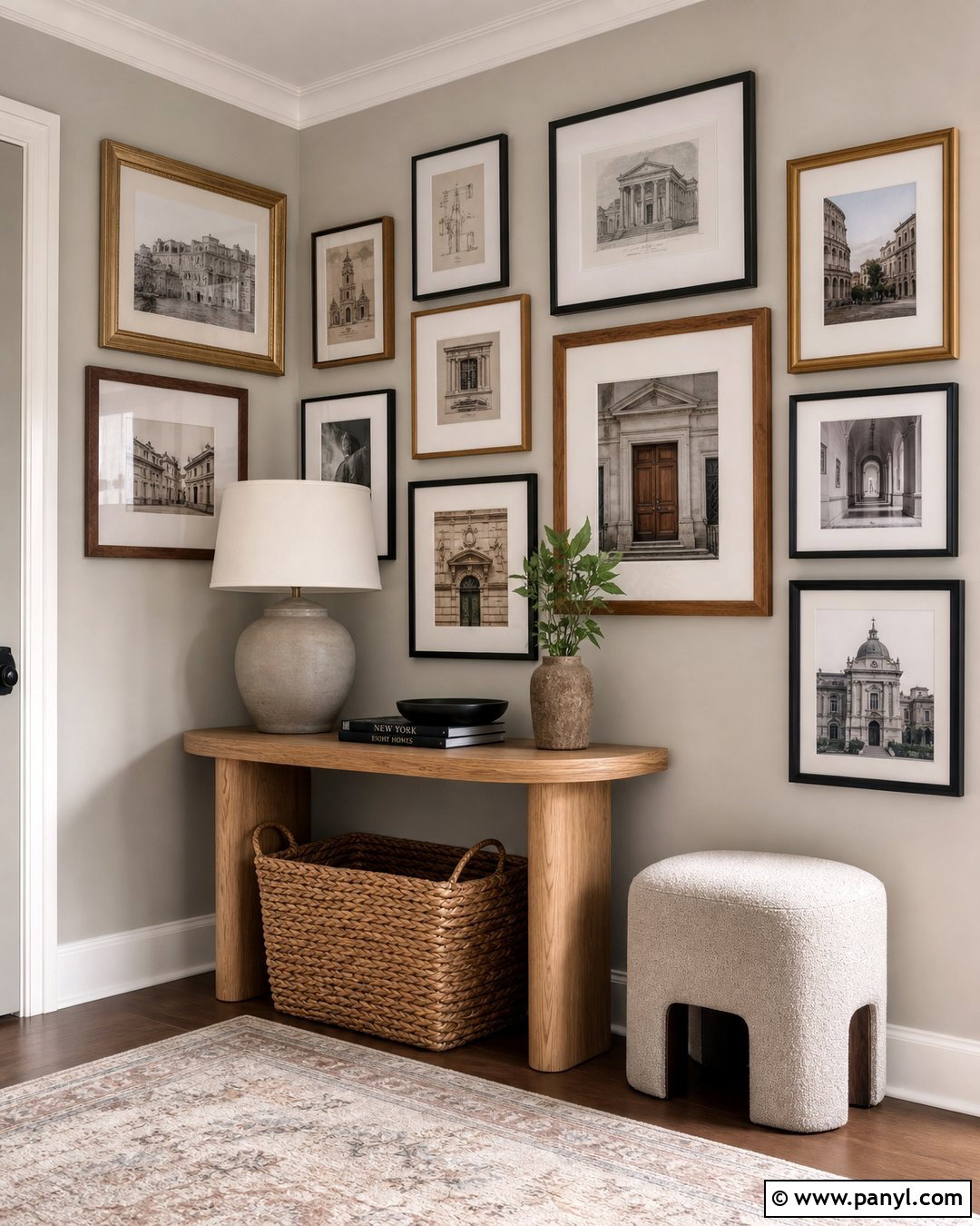 Greige Wall Corner Gallery Display - 20 Neutral Color Wall Corner Ideas