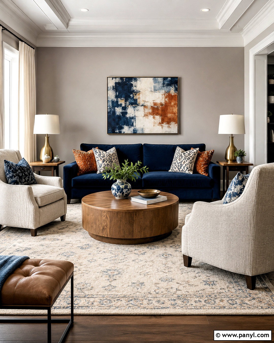 Greige Walls With A Navy Sofa - 40 greige walls