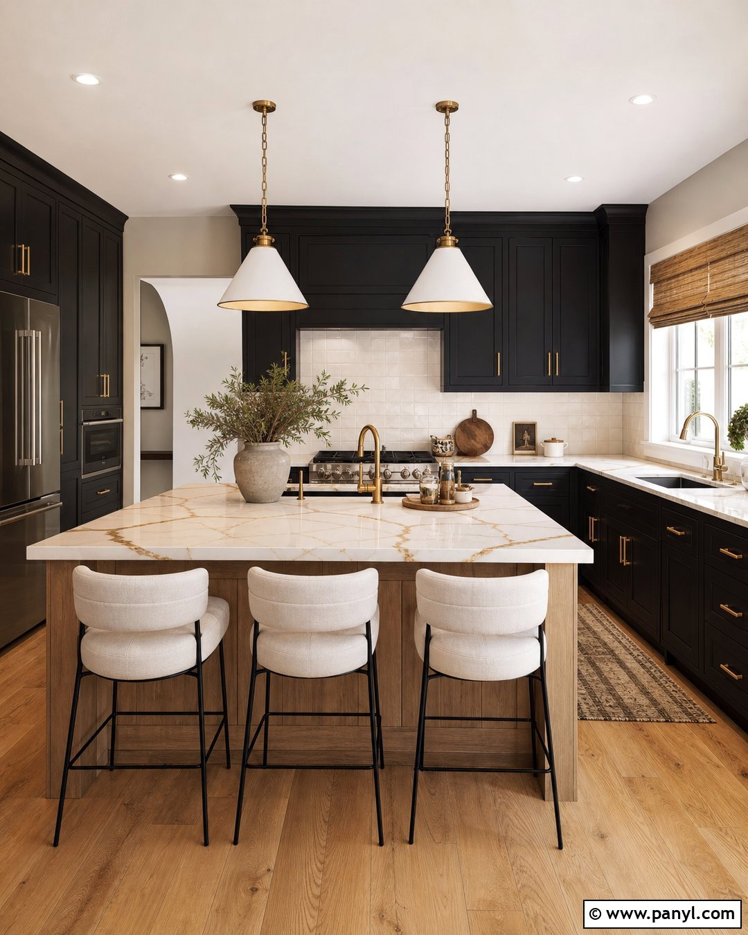 Greige Walls With Black Cabinets And Brass Hardware - 25 Grey Walls Black Cabinets