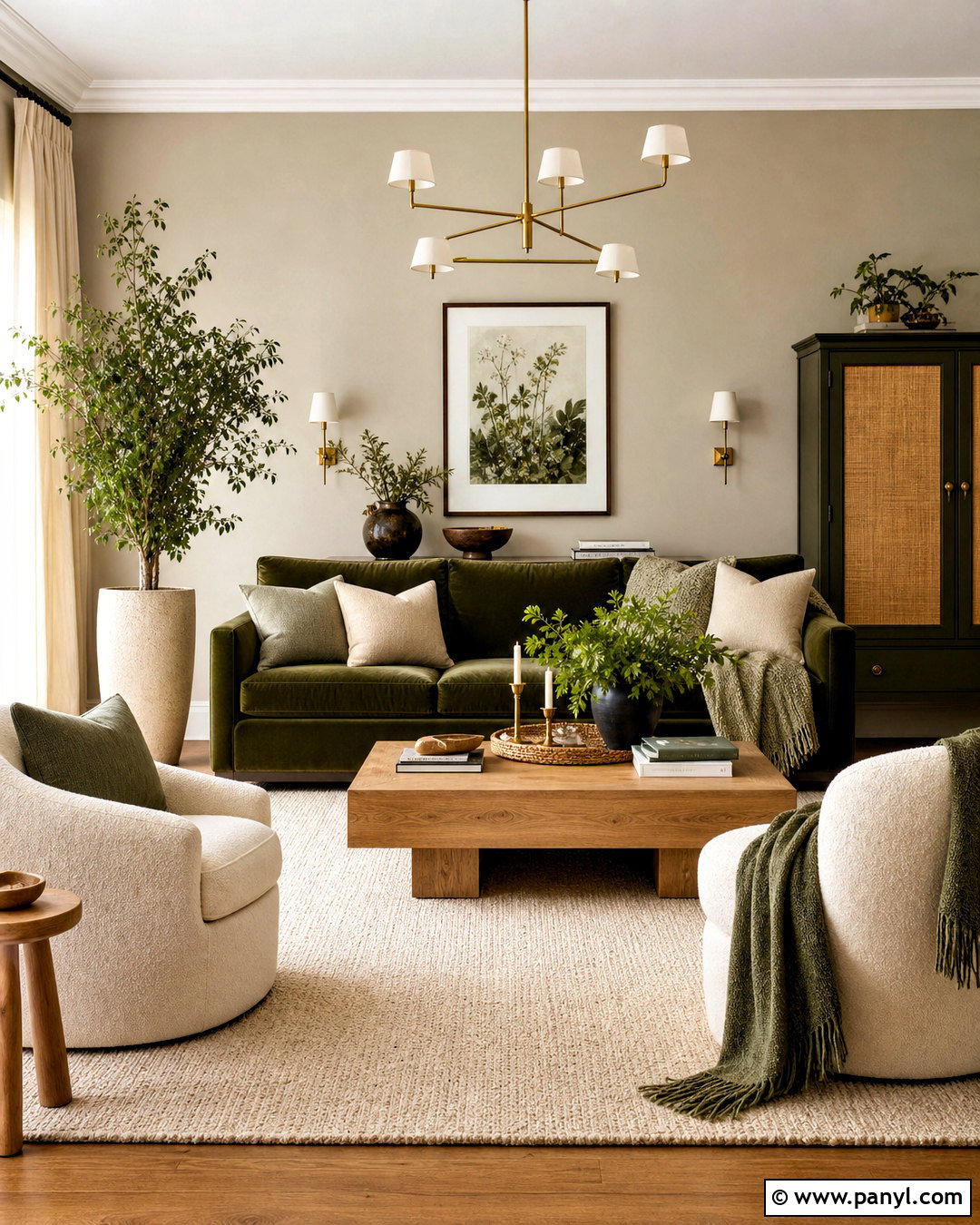 Greige Walls With Green Accents - 20 greige walls living room ideas