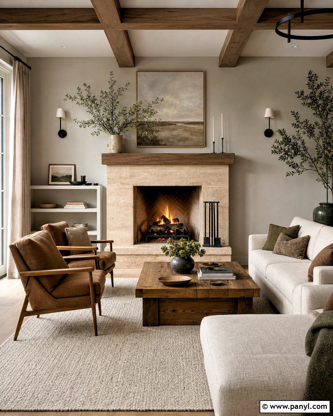 Greige Walls With a Stone Fireplace - 20 greige walls living room ideas