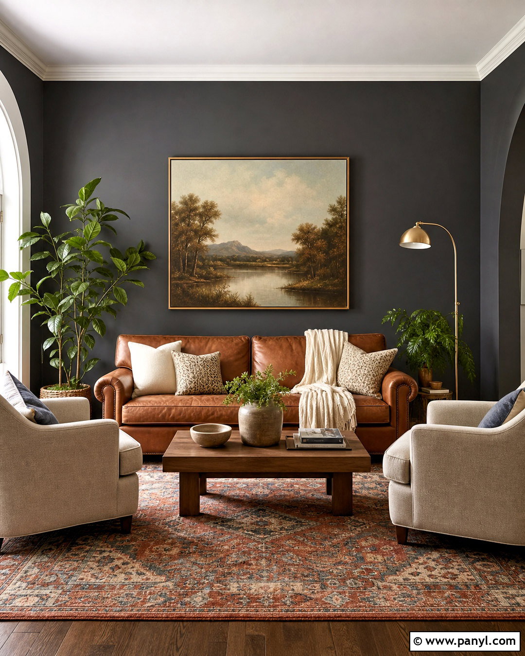 Grey Accent Wall With Cognac Leather - 20 grey accent wall living room ideas