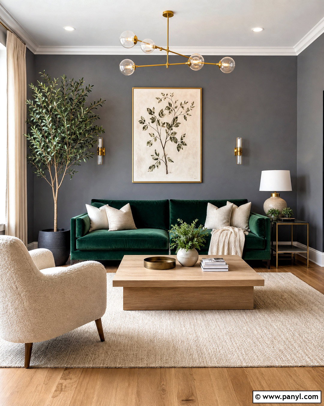 Grey Accent Wall With Emerald Green - 20 grey accent wall living room ideas