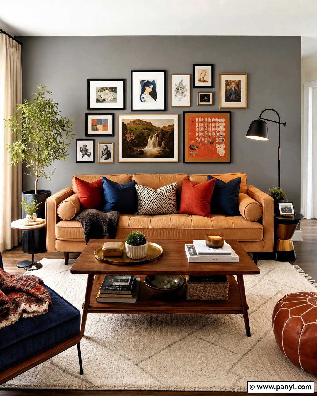 Grey Accent Wall With Gallery Art - 20 grey accent wall living room ideas