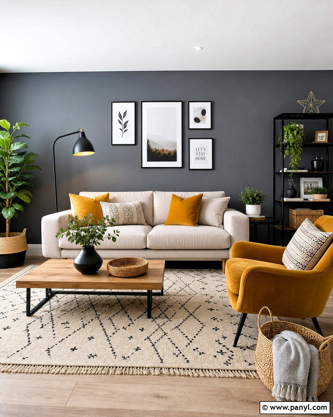 Grey Accent Wall With Mustard Yellow - 20 grey accent wall living room ideas