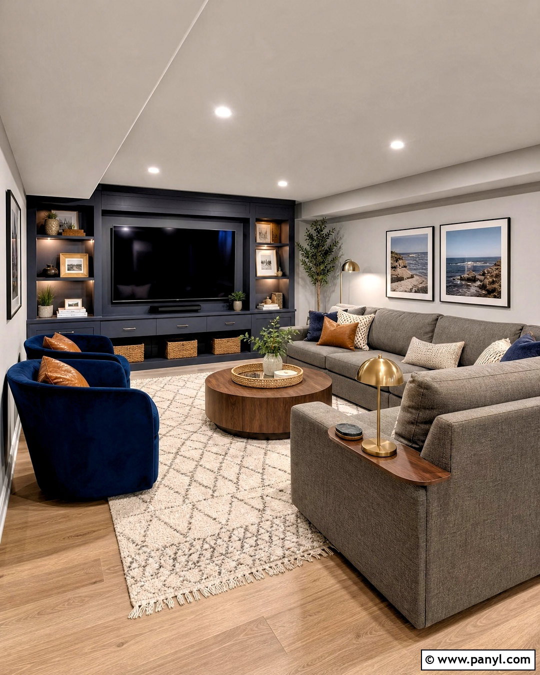 Grey And Blue Basement Lounge - 20 grey basement ideas