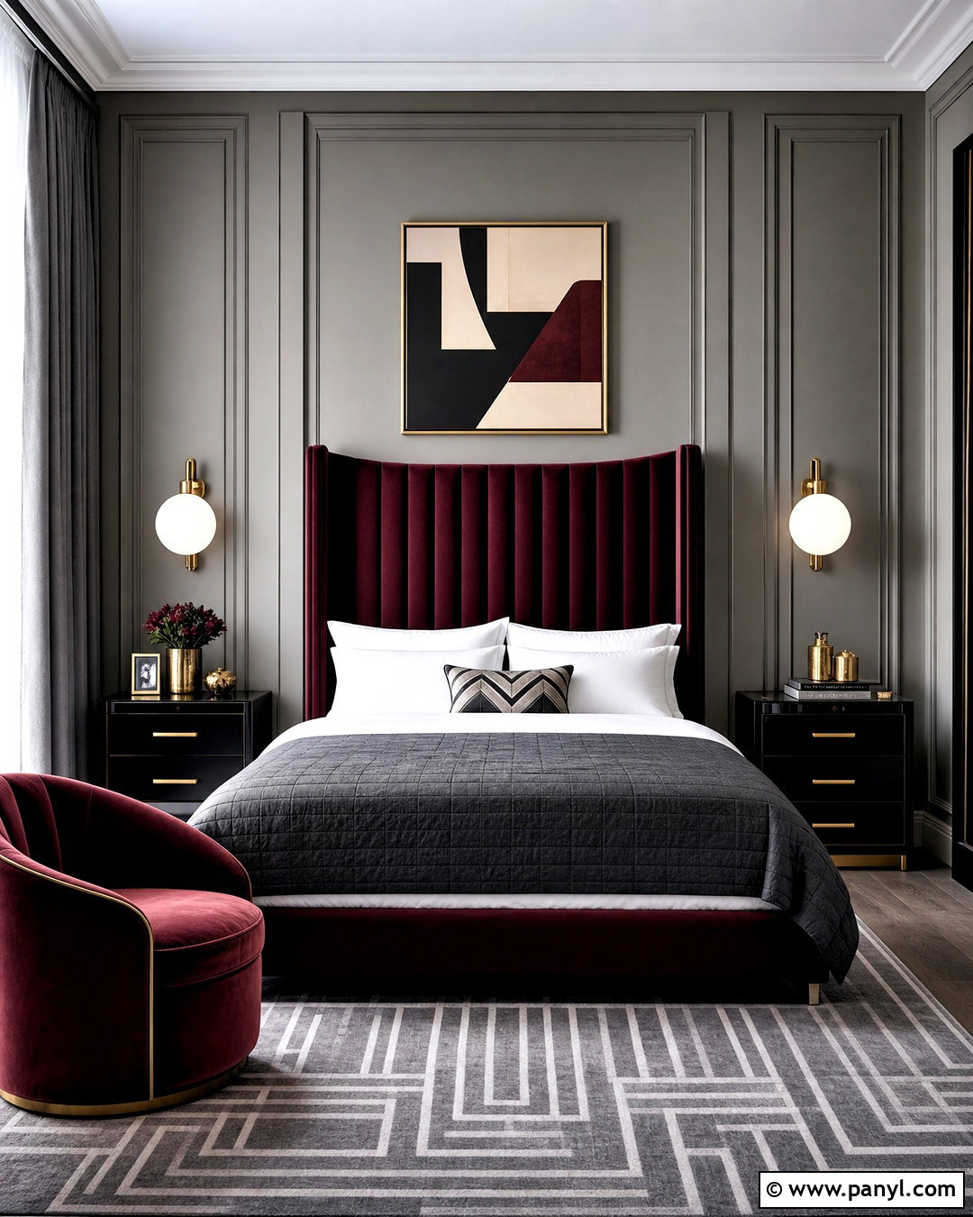 Grey And Burgundy Art Deco Bedroom - 20 grey and burgundy bedroom ideas