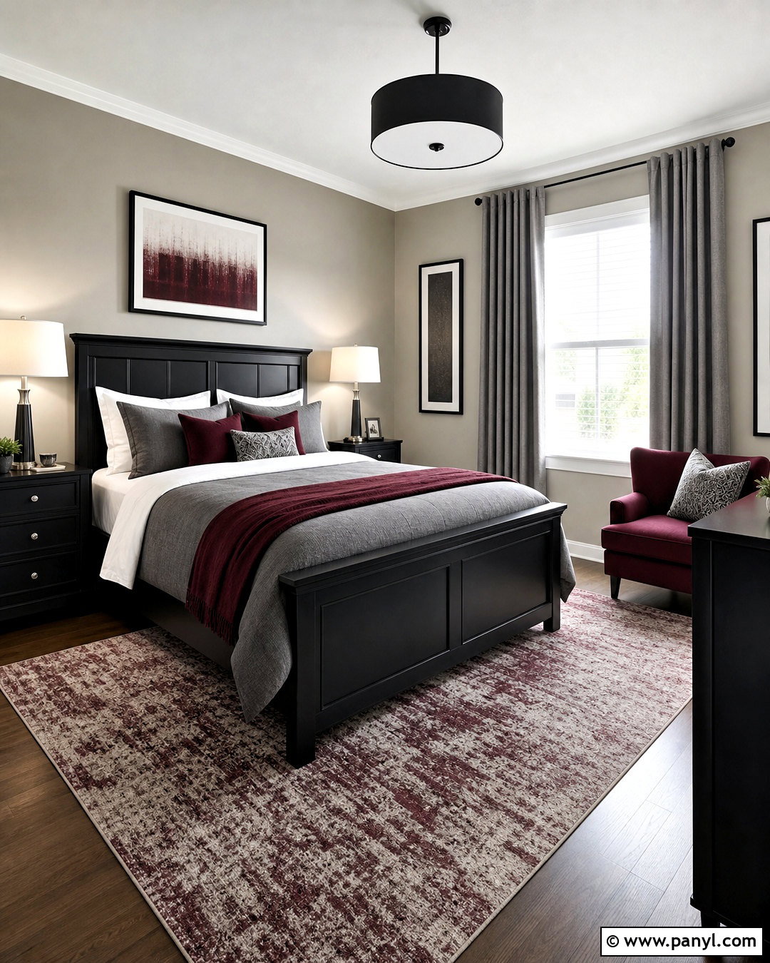 Grey And Burgundy Bedroom With Black Furniture - 20 grey and burgundy bedroom ideas