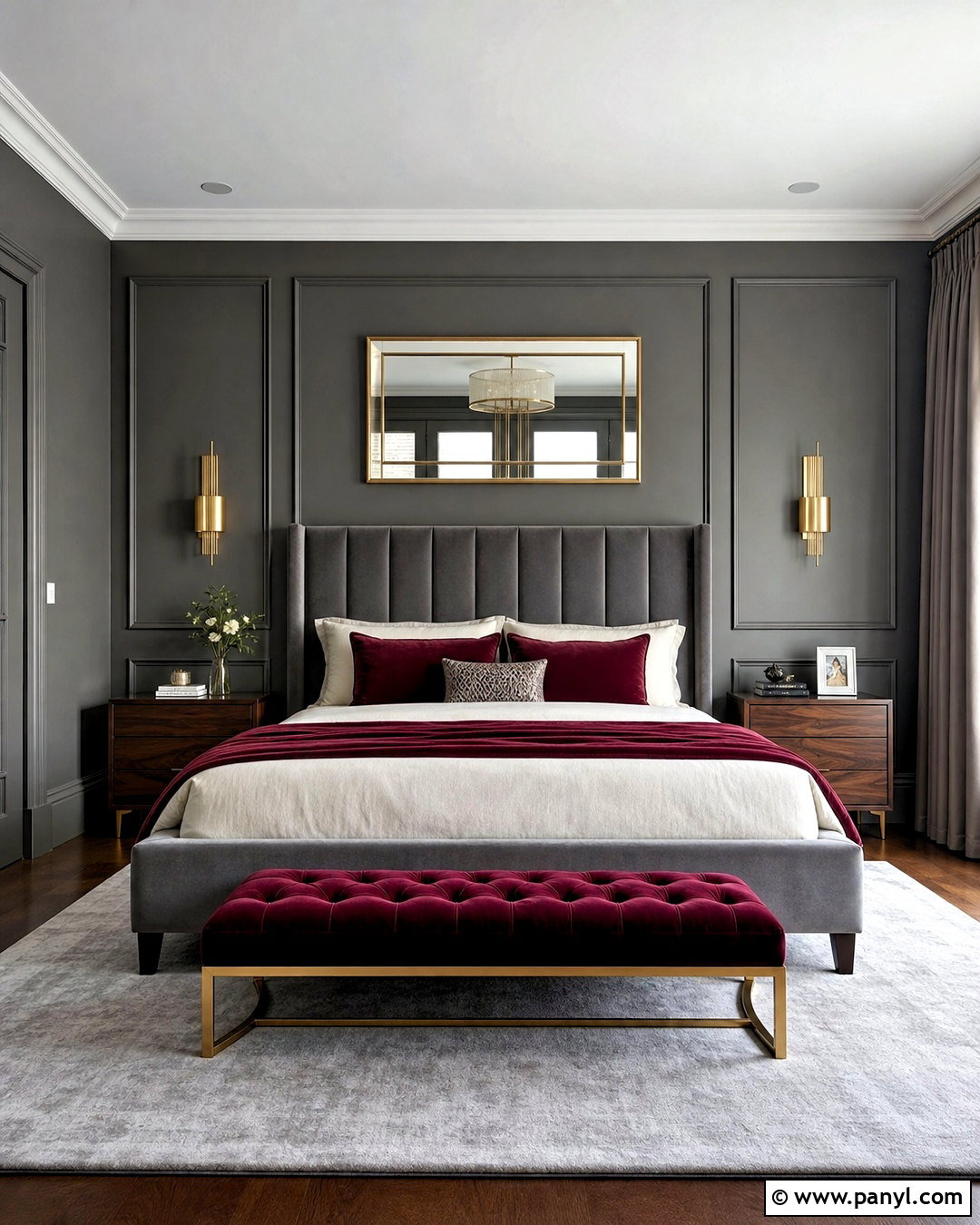 Grey And Burgundy Bedroom With Gold Accents - 20 grey and burgundy bedroom ideas