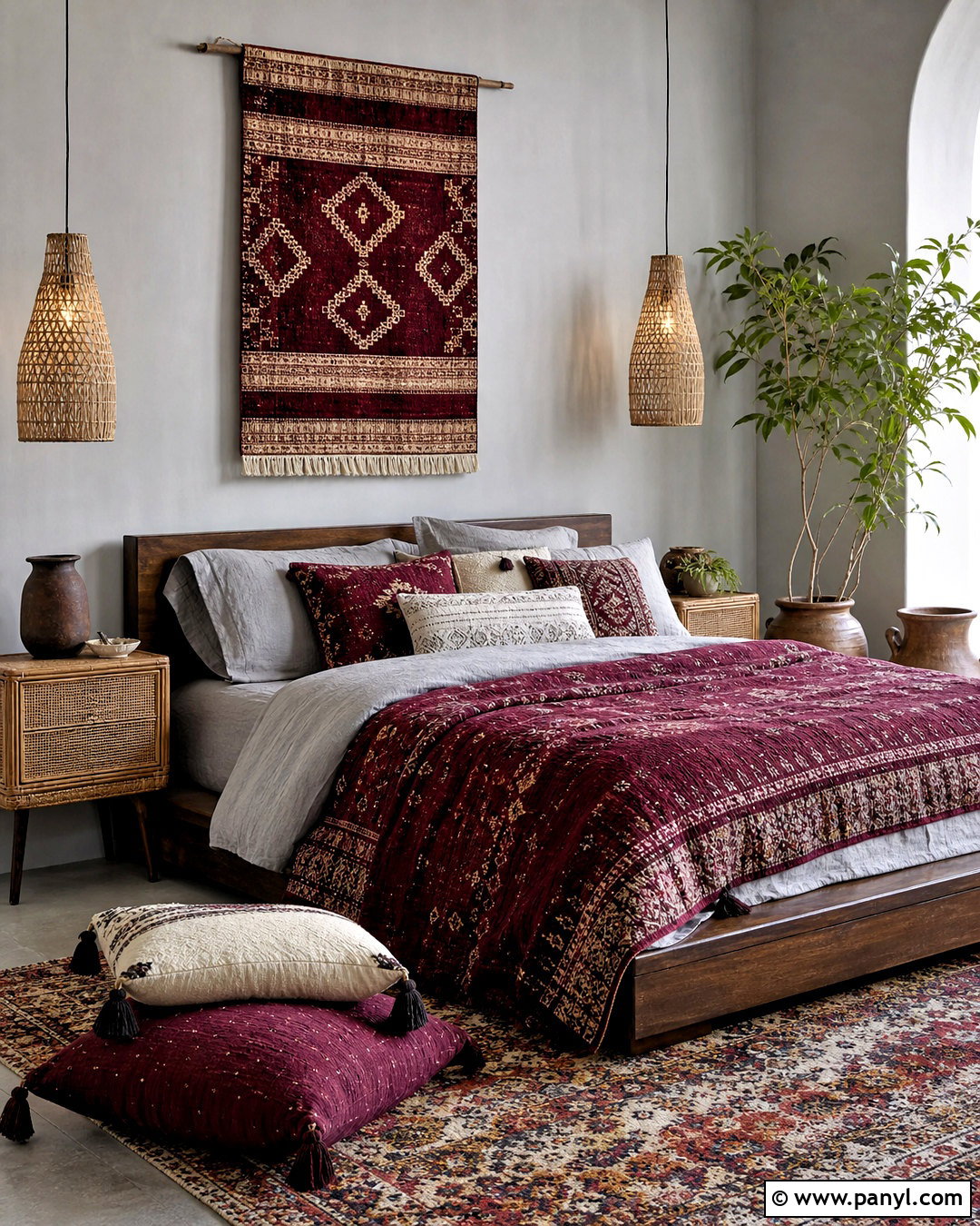 Grey And Burgundy Boho Bedroom - 20 grey and burgundy bedroom ideas