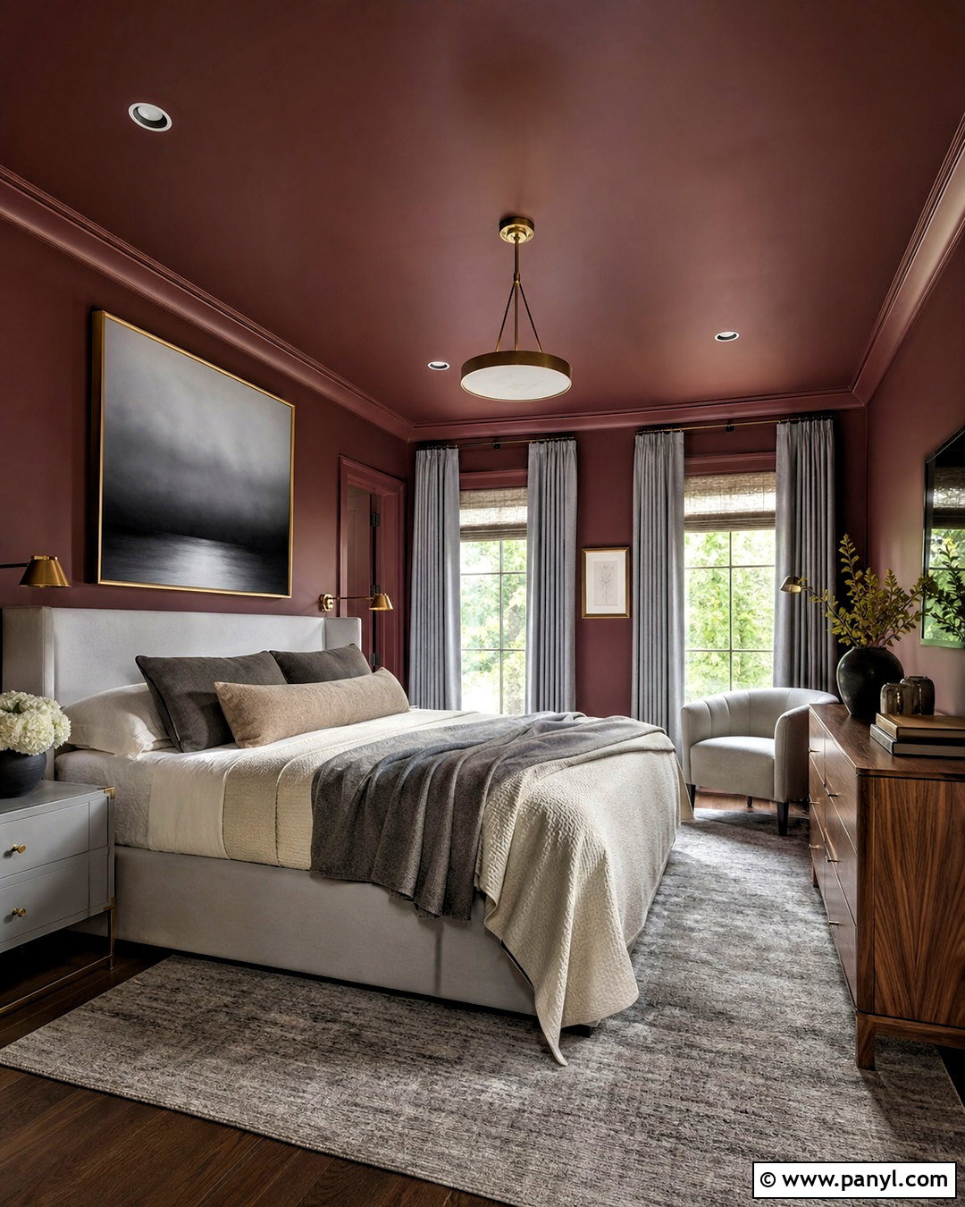 Grey And Burgundy Color Drenched Bedroom - 20 grey and burgundy bedroom ideas