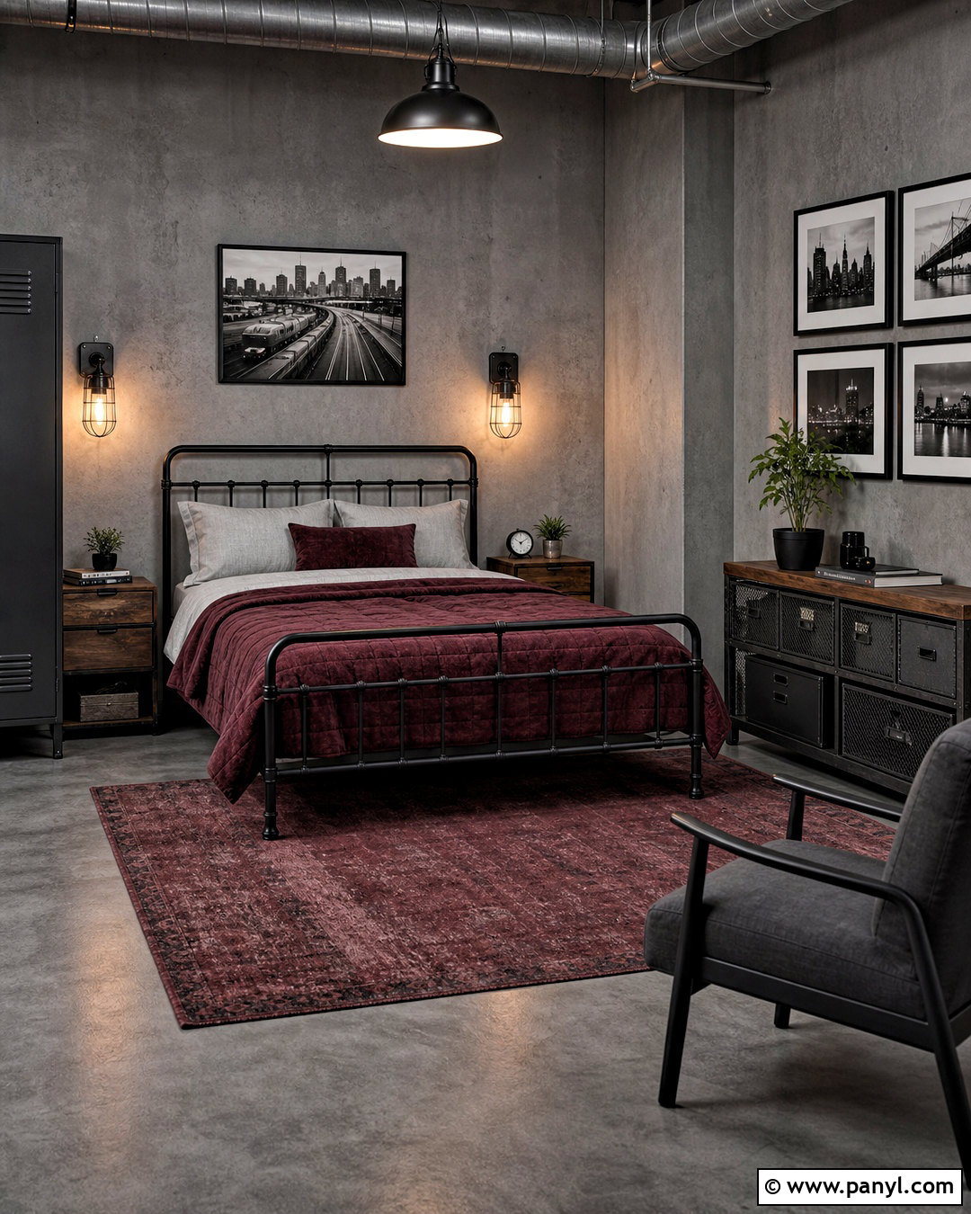 Grey And Burgundy Industrial Bedroom - 20 grey and burgundy bedroom ideas