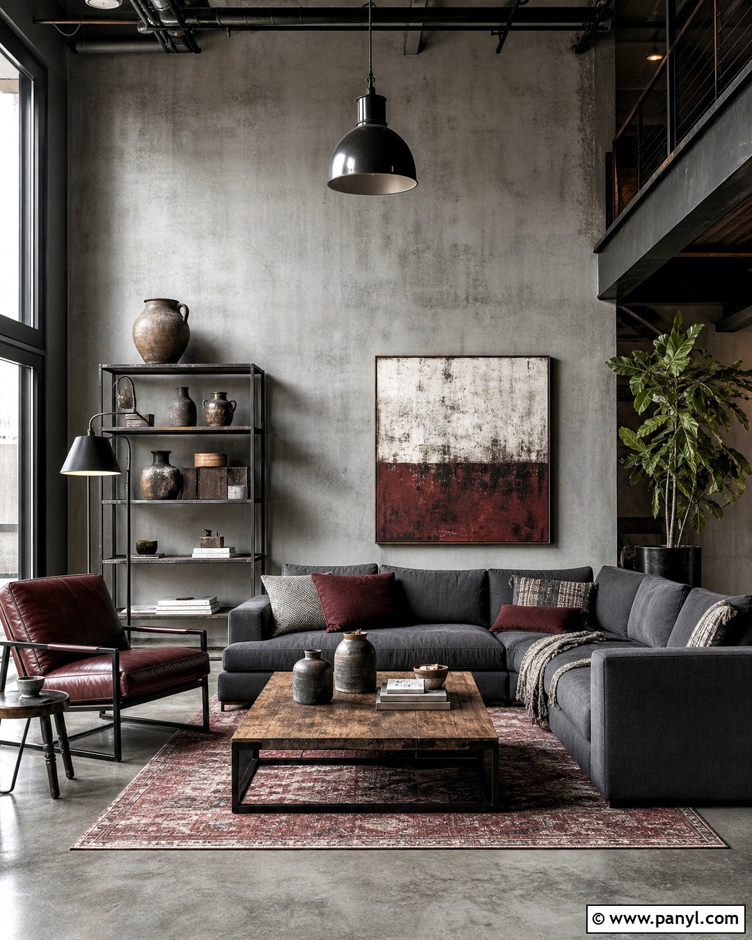 Grey And Burgundy Industrial Living Room - 20 grey and burgundy living room ideas