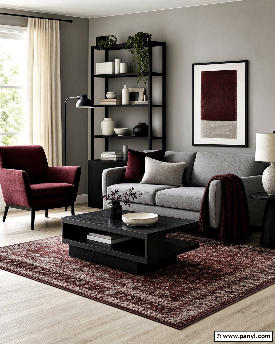 Grey And Burgundy Living Room With Black Furniture - 20 grey and burgundy living room ideas