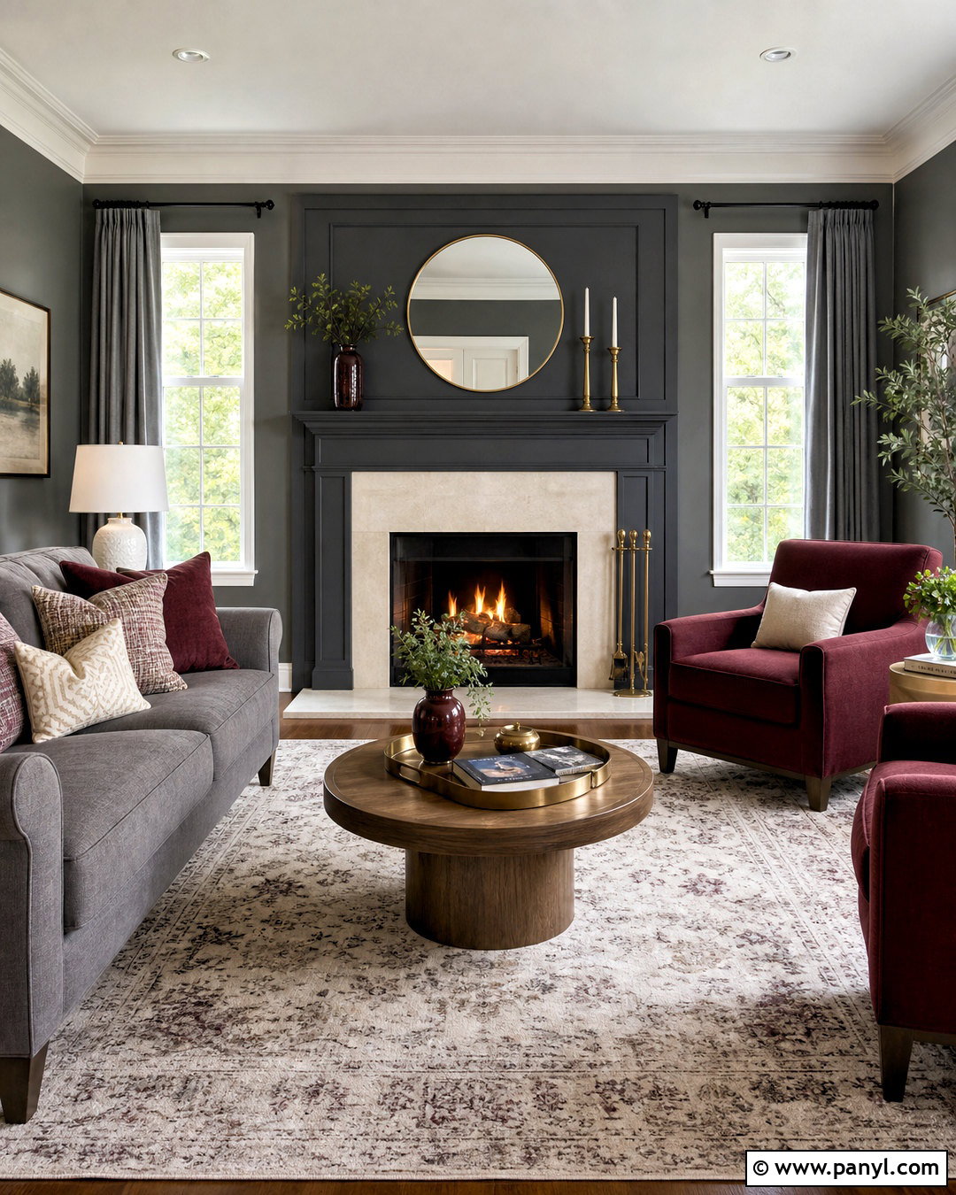 Grey And Burgundy Living Room With Fireplace - 20 grey and burgundy living room ideas