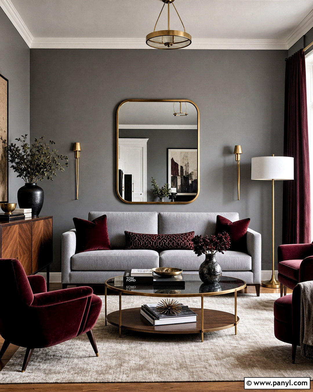 Grey And Burgundy Living Room With Gold Accents - 20 grey and burgundy living room ideas