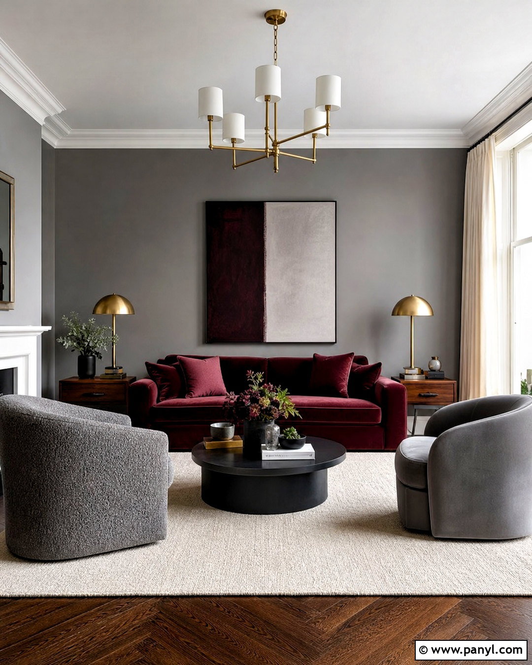 Grey And Burgundy Living Room With Velvet Furniture - 20 grey and burgundy living room ideas