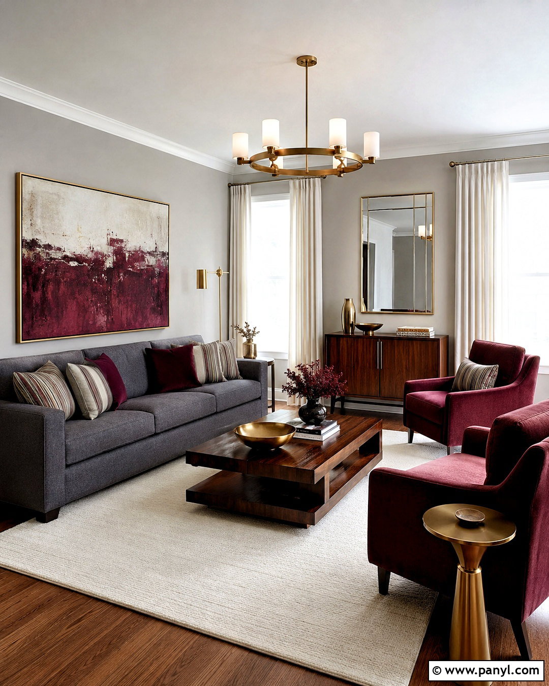 Grey And Burgundy Living Room - 20 colors that go with grey ideas